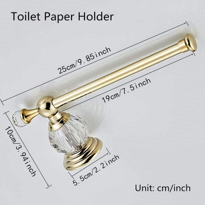 Crystal Toilet Paper Holder, Gold Toilet Roll Holder Modern Bathroom Accessories Zinc Alloy Tissue Hanger Wall Mounted