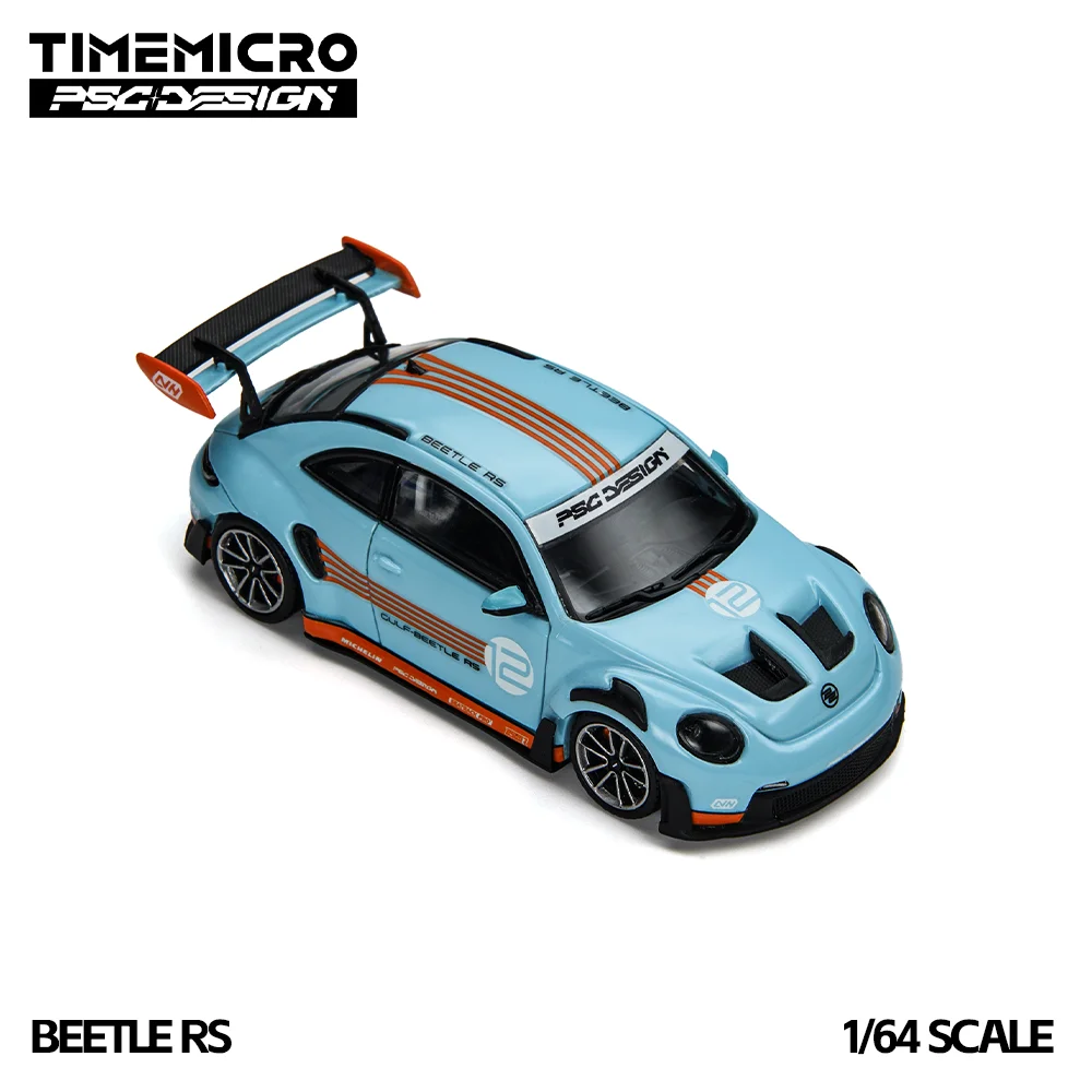 *Pre-sale*TimeMicro 1/64 Retro Compact Coupe Ocean‑Blue Racing Livery Alloy Diecast Mini Vehicle Hobby Desk Display Ornament