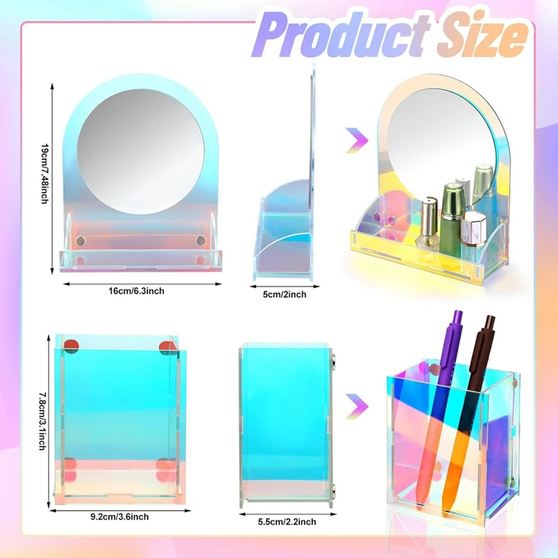 SR-Magnetic Locker Accessoires Magnetische Acryl Locker Spiegel Met 2 Magnetische Penhouders Voor Thuiskantoor