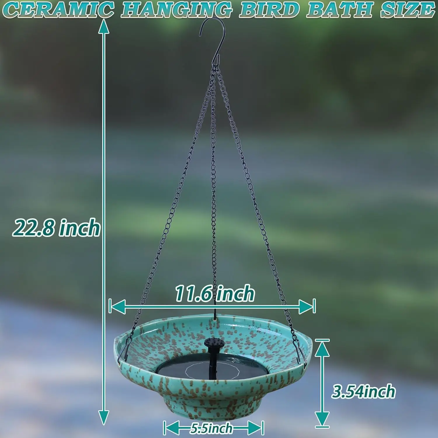 حمام الطيور المعلق بالسيراميك الذي يعمل بالطاقة الشمسية مع نافورة لديكور الحديقة الخارجية