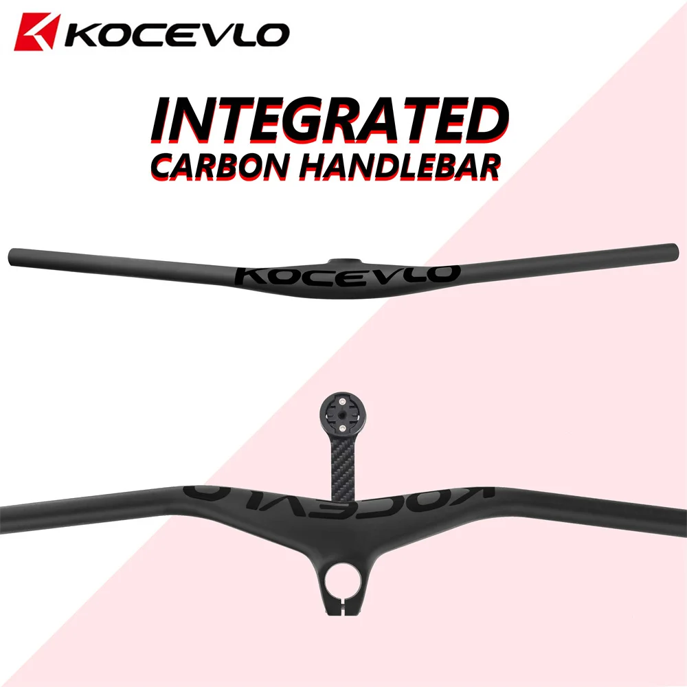 KOCEVLO Black Matte Carbon MTB Handlebars and Stem 28.6mm Integrated Handlebar For Mountain Bike 70/80/90/100mm Angle -17 Degree