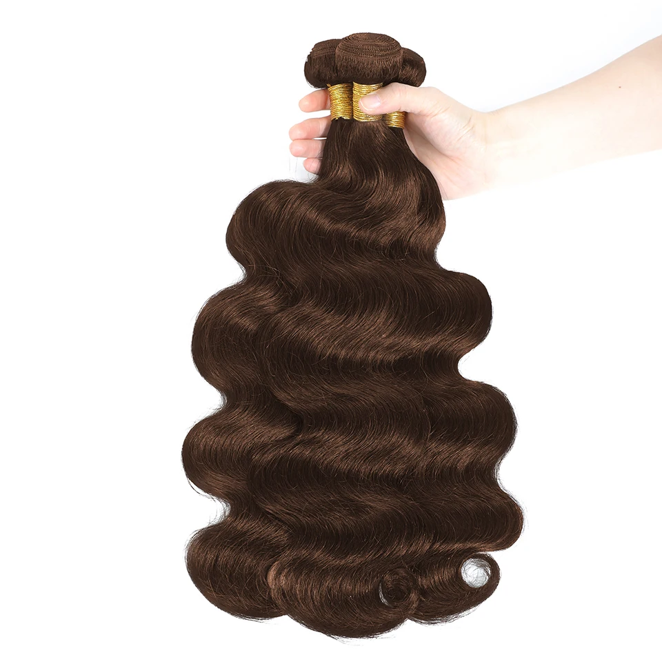 Chocolate Brown Body Wave Bundles with Closure Human Hair Dark Brown 3 Bundles with 4x4 Closure #4 Brazilian 100% Virgin Remy