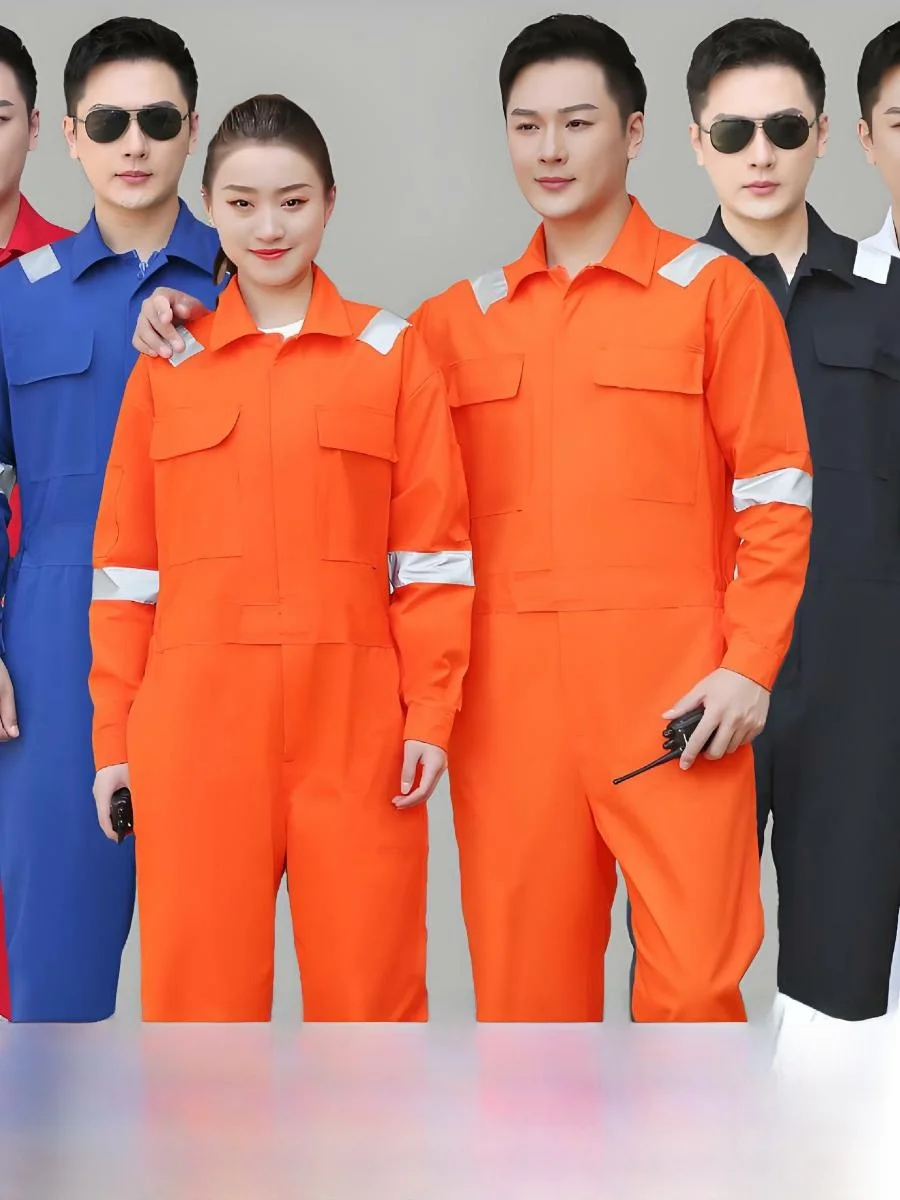 Overol de Trabajo de Algodón para Hombre con Banda Reflectante, Ropa de Protección Laboral, Tallas Grandes, Uniformes de Trabajo, Tela de Mezcla de Algodón Ignífuga