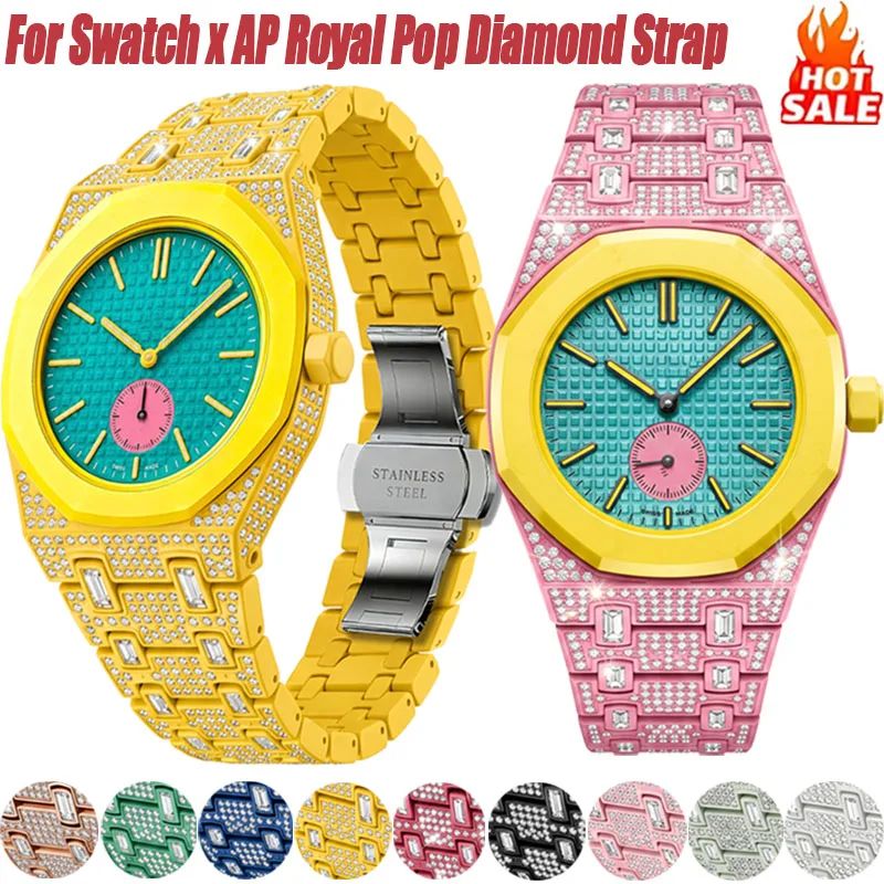 Luxury Zinc Alloy Strap For Swatch x AP Royal Pop Pocket Metal Inlaid Diamond Modification Kit Bracelet WristBand For Royal Pop