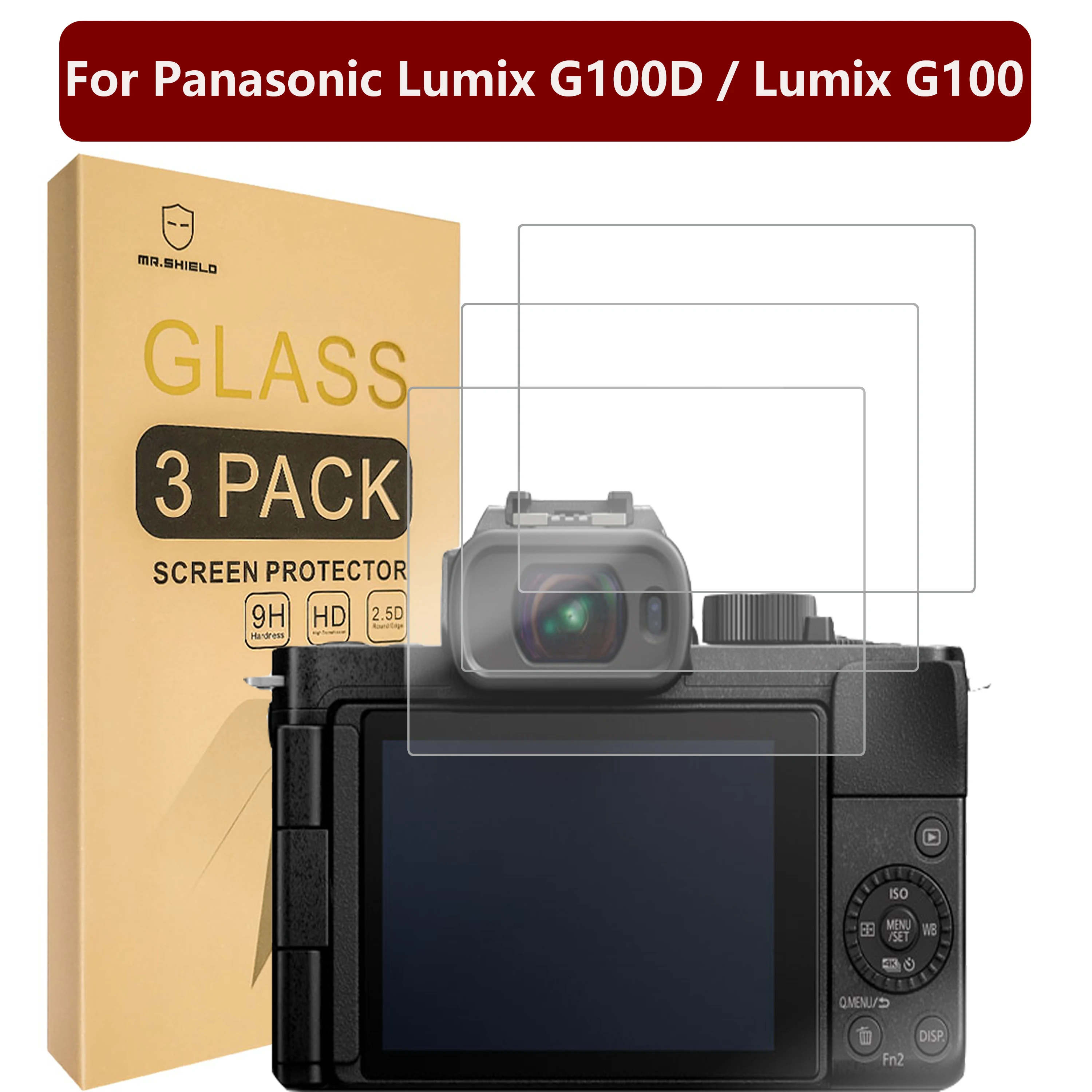 Mr.Shield Screen Protector compatible with Panasonic Lumix G100D / Lumix G100 [Tempered Glass] [3-PACK] [9H Hardness]