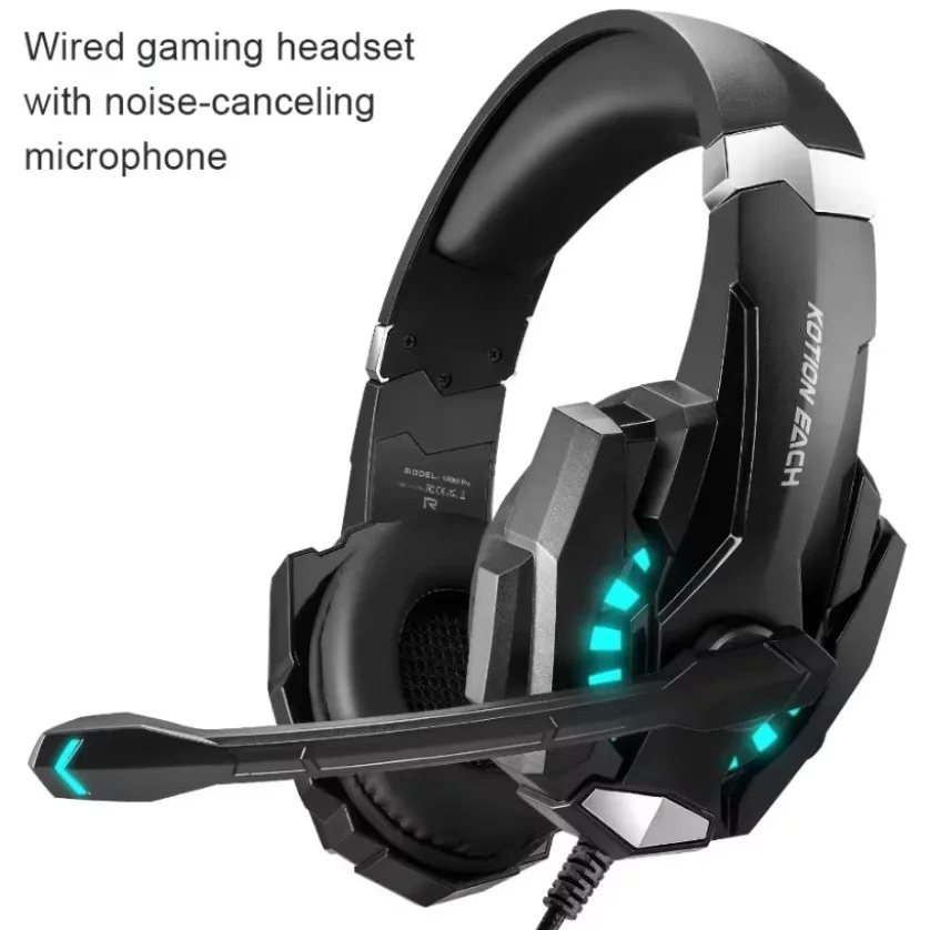 Cross Platform Wired Gaming Headset 3.5mm 40mm Stereo Ice Blue LED Mic for PS5 PC Xbox Mobile Tablet Universal Compatible