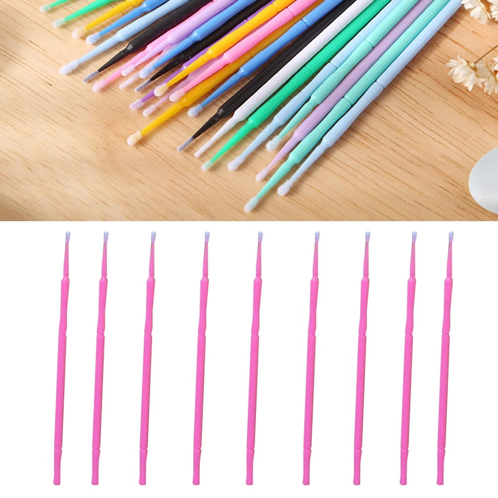 

100Pcs Disposable Micro Applicator Eyelash Cotton Swabs Bended Flexible Tips for Hard-to-Reach Areas Makeup Tools Size M Pink