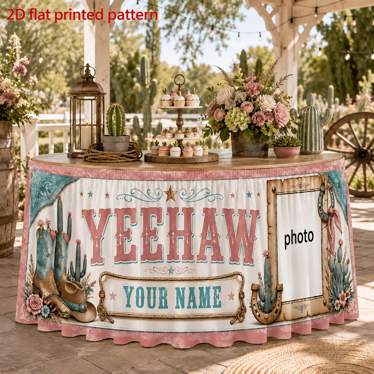 Table towel and table skirt 1 piece, design Yeehaw West Cowboy print