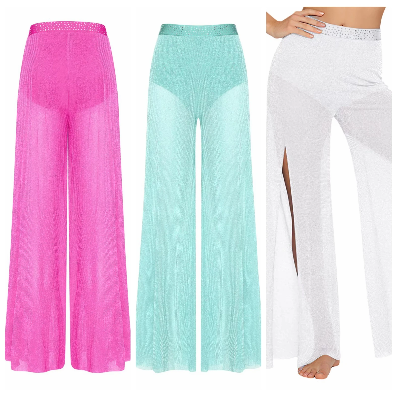 

Женские современные танцевальные брюки для лирических танцев, сетчатые широкие брюки с встроенными трусами, костюм для сценических выступлений