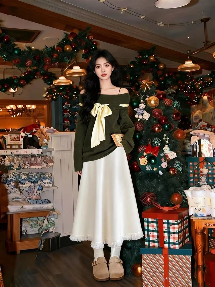 

Вязаный свитер с узлом и юбкой-миди, комплект из двух предметов для женщин больших размеров Ele Plumpn, скрывающий A...