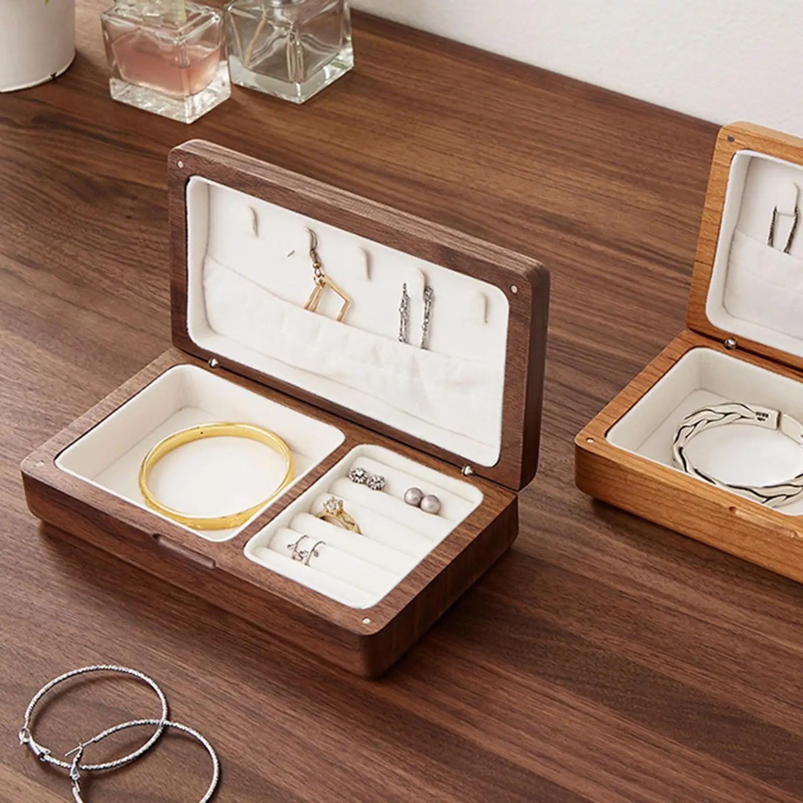 Walnut Jewelry Box Organizer Retro Display for Bracelets Rings Girls Women