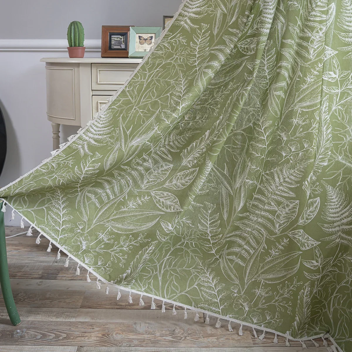 1 PC Living Room Curtains Finished Green Leaves Semi-shading Kitchen Curtains Partition Curtains Bay Window Light Transmission