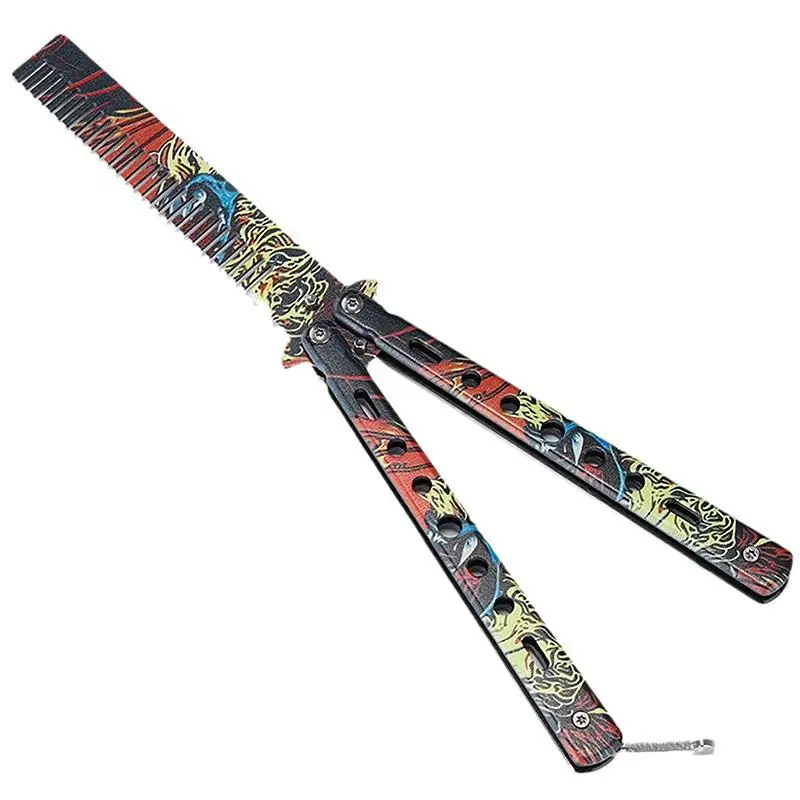 Galaxy-Muster Edelstahl Schmetterlingsmesser-Kamm Bart- und Schnurrbartbürste Faltbarer Kamm für Salon-Frisur und Haarpflege – Detail 5