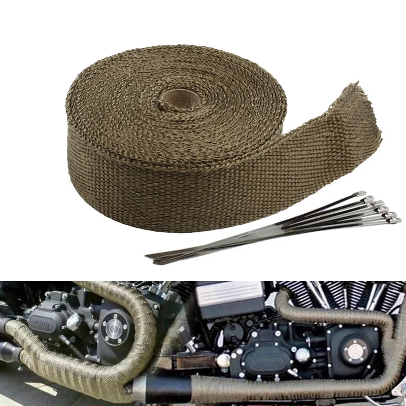 

Motorcycle Exhaust Heat Tape Wrap Car Hot Water Pipe Universal 15M Titanium With 10 Ties For Turbo Header Manifold