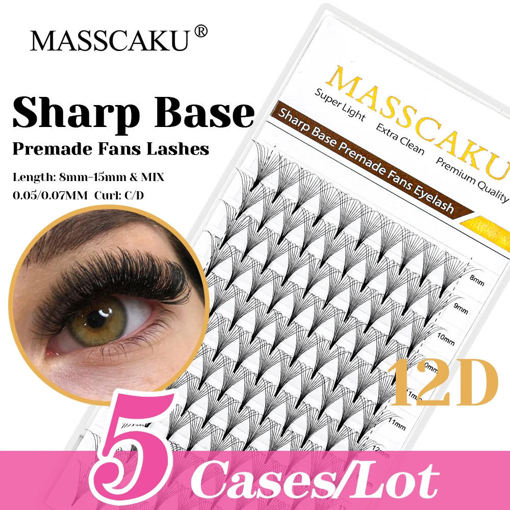 

5cases/lot Hot Selling Premium Velvet Fiber Sharp Base Premade Fans Lash 0.05/0.07mm Thickness Narrow Root Lashes by MASSCAKU