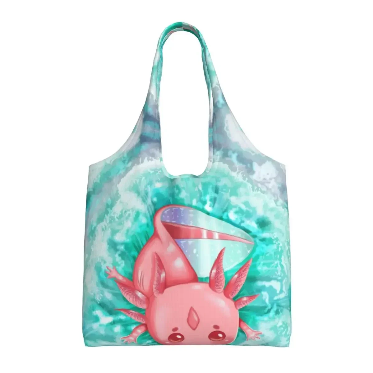 

Baby Axoltl Groceries Shopping Bag Printed Canvas Shopper Shoulder Tote Bags Big Capacity Durable Salamander Animal Bags Handbag