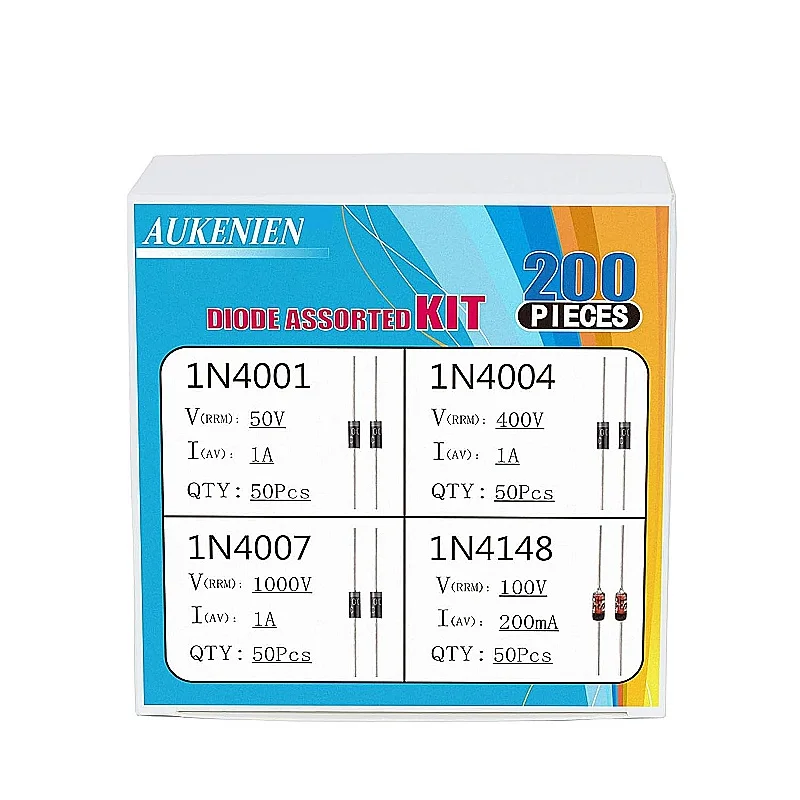 

4 Value 200 Pieces Diodes Assortment Kit Switch Diodes 1N4148 IN4148 Rectifier Diodes 1N4001 IN4001 1N4004 IN4004 1N4007 IN4007
