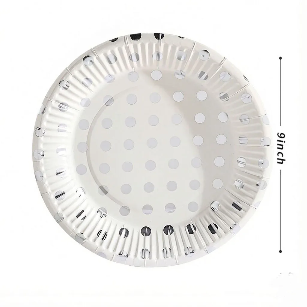 New silver disposable 7/9 inch paper tray, suitable for holiday, wedding, baby shower, family gathering, birthday party supplies