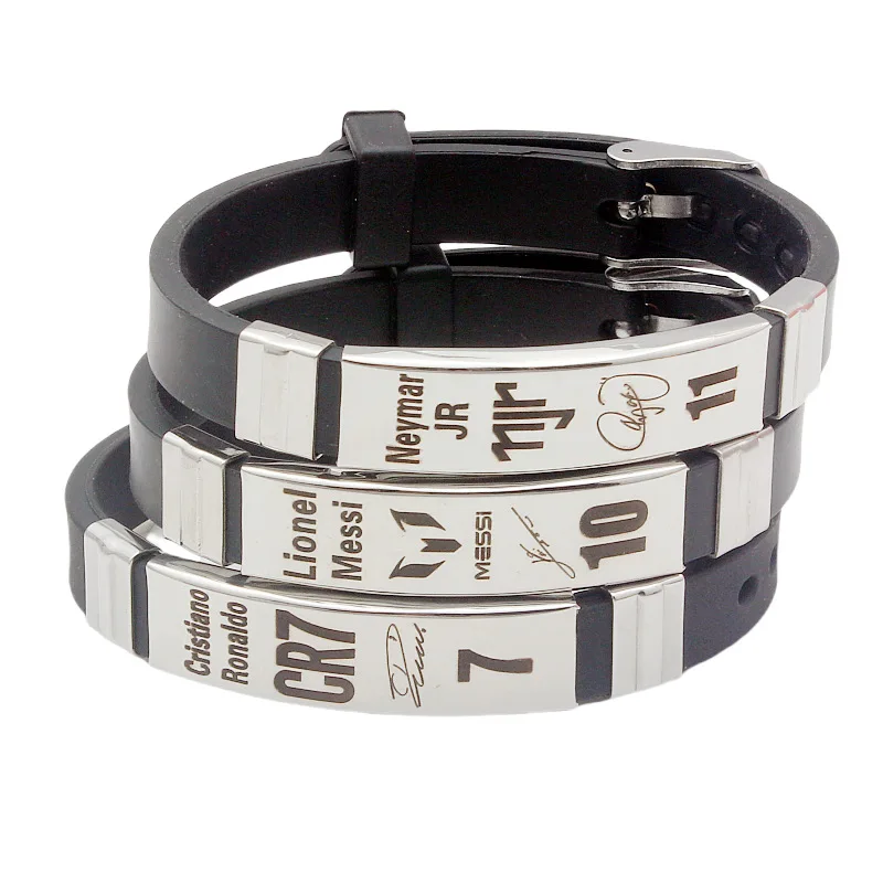 Lionel Messi Cristiano Ronaldo Neymar Football Star Stainless Steel Silicone Bracelet For Men Boy Soccer Accessory Gift