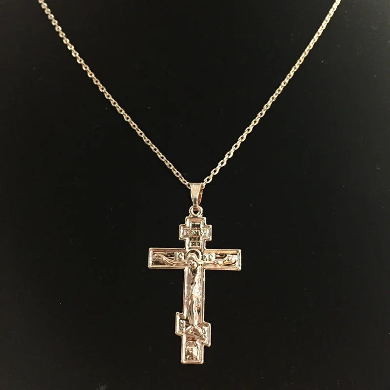 Shamty Orthodox Christianity Church Eternal Hierian Church Cross Pendant Chain Christian Jewelry Neckleace Woman Rose Gold Color