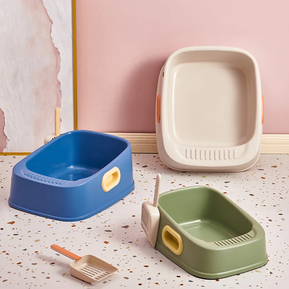 

1Set Cat Litter Box Semi-Enclosed Cat Toilet Durable Plastic Anti-Splash Kitten Litter Pan Pet Supply Pet Toilet