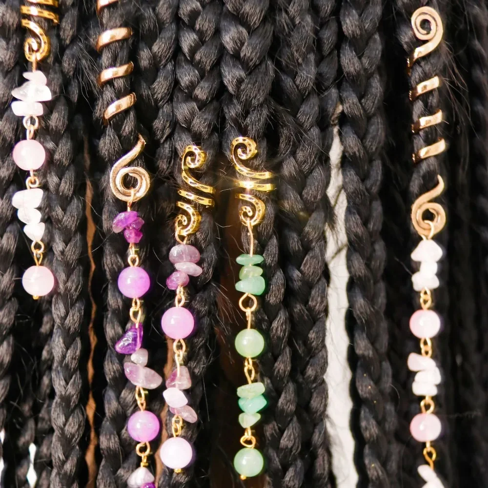 Crystal Stone Colored Hair Beads Braids Barrette Spiral Charms Beads for Women Jewelry Vintage Hairpins Dreadlock Accessories