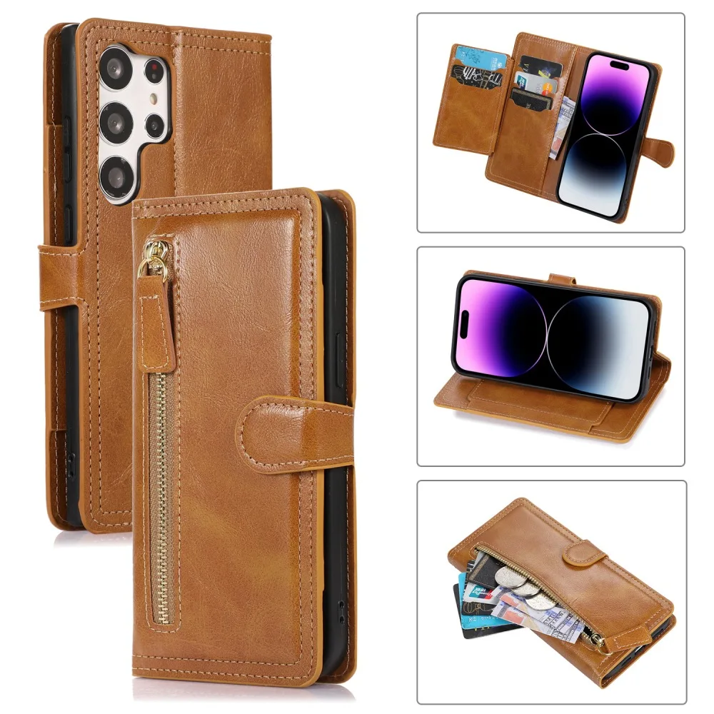

Zipper Wallet Card Magnetic Flip Phone Cover for Samsung Galaxy S22 S23 S24 S25 A52 A72 A32 A22 A23 A53 A51 A71 A14 A34 A54 A15