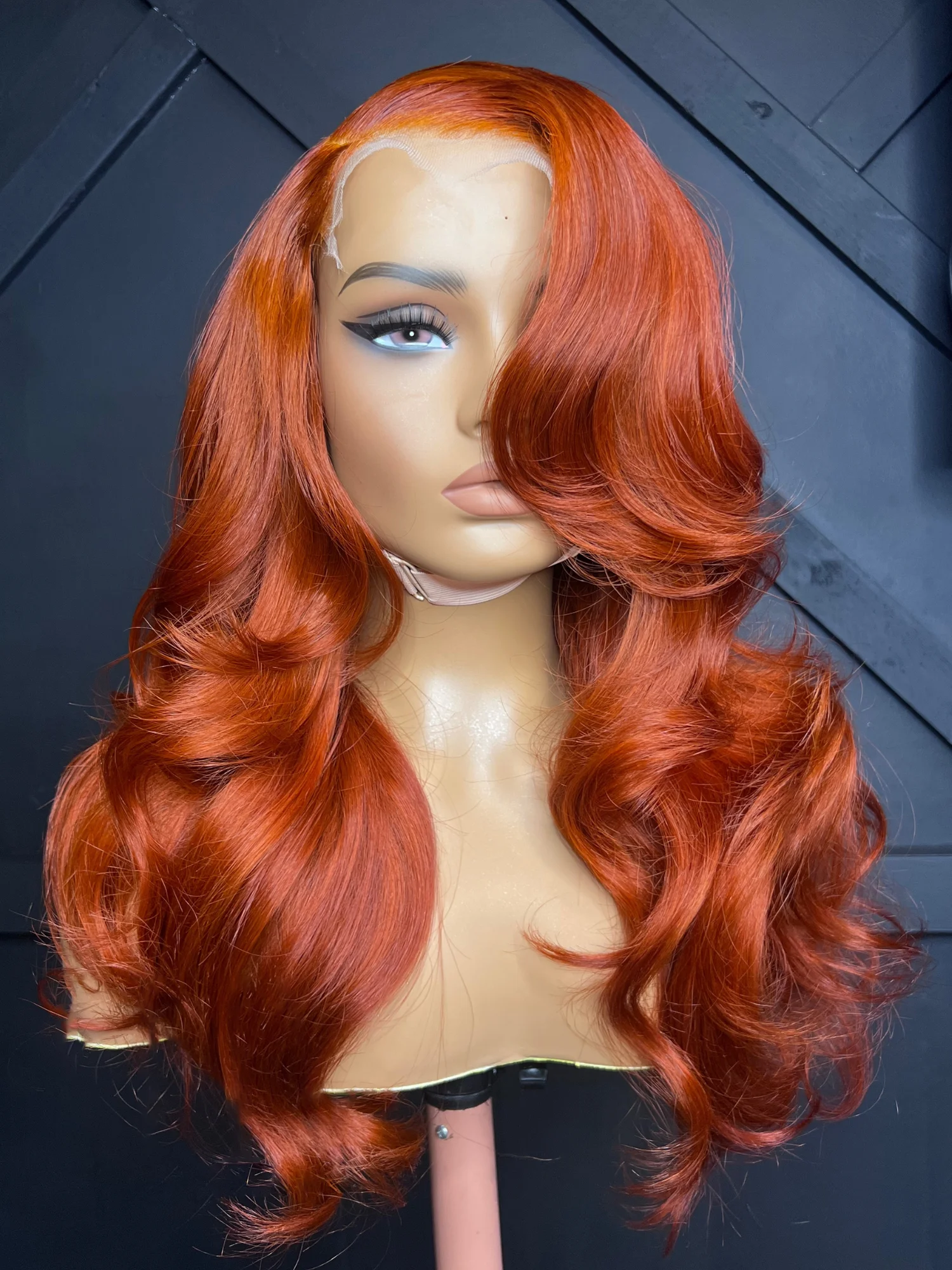 Peluca de cabello humano ondulado para mujer, postizo de encaje Frontal 13x4 HD, Color naranja jengibre, 200de densidad