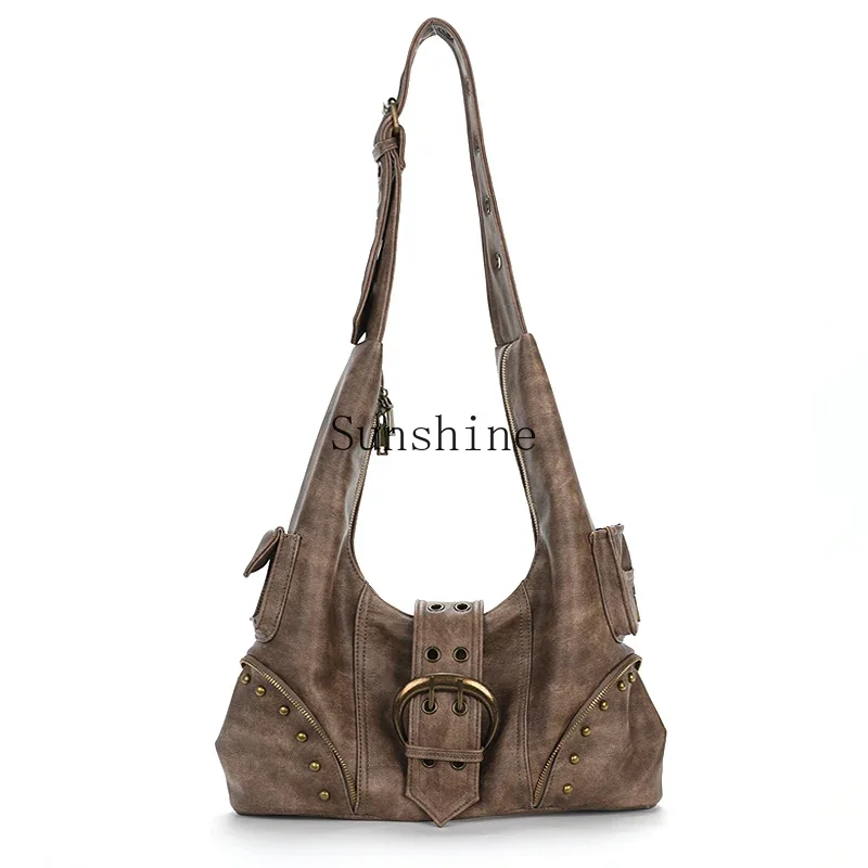 Desert brown wasteland wind retro rivet babe locomotive bag shoulder messenger bag