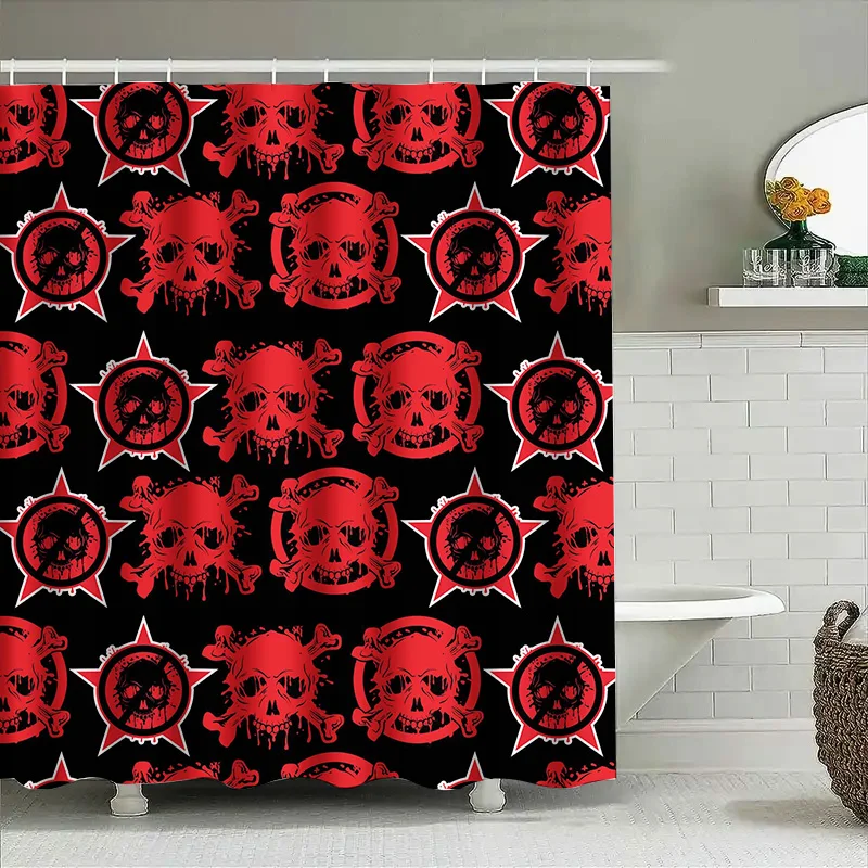 

Tuniu Skull pattern shower curtain, red skull blackout curtain for bathroom, gothic decor, cool skull print curtain