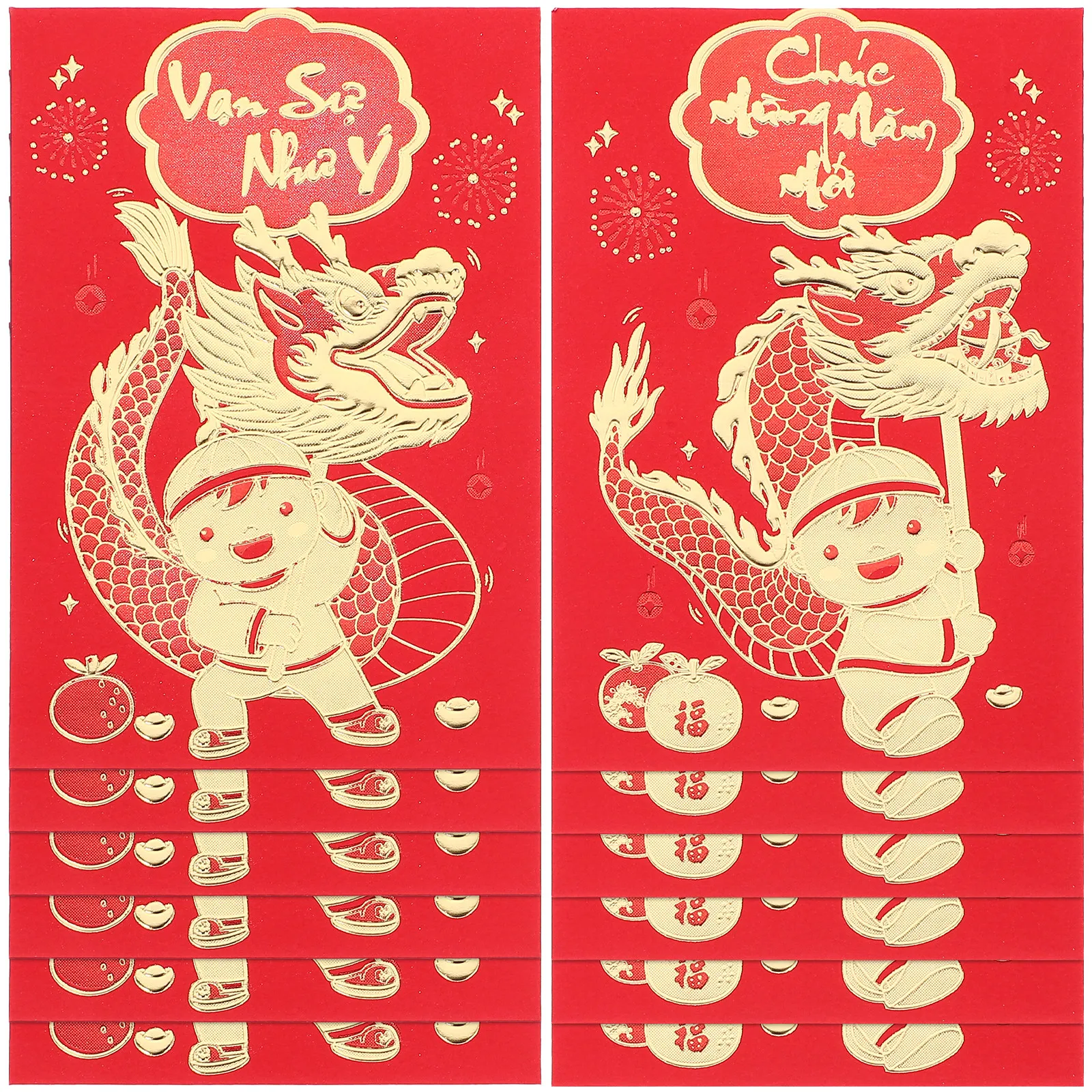 12Pcs Traditional Chinese Red Envelopes with Delicate Dragon Pattern and for Spring Festival New Year Birthday