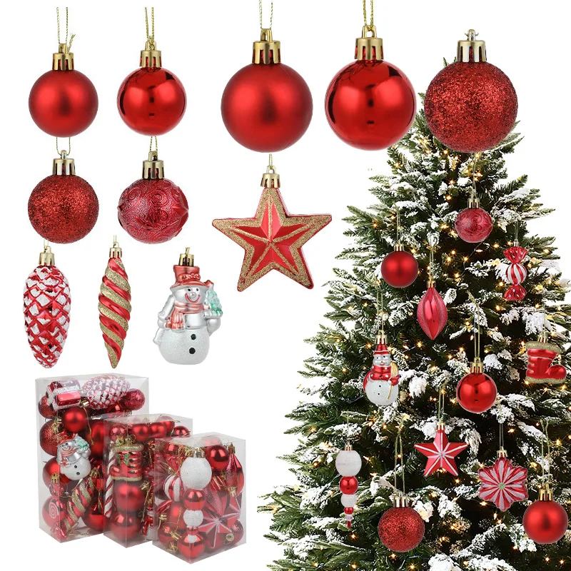 20/29Pcs Christmas Tree Balls Ornament Red Rose Gold Hanging Bauble Pendant 2025 Christmas Decoration For Home New Year Gifts
