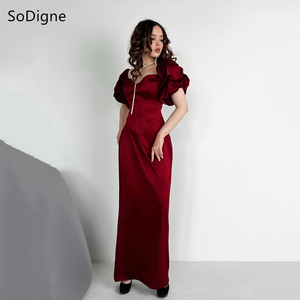 SoDigne Elegant Red Satin Evening Dresses Off The Shoulder Pleats Party Dress Mermaid Prom Gowns Customized