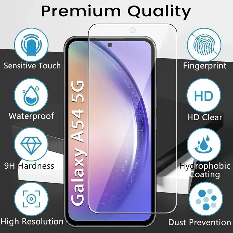 5 piezas protector de pantalla para Samsung Galaxy A55 A54 A13 A53 A52 A12 A22 A33 A32 A51 A52S A35 A72 A71 A14 S10E S20FE, vidrio templado 2