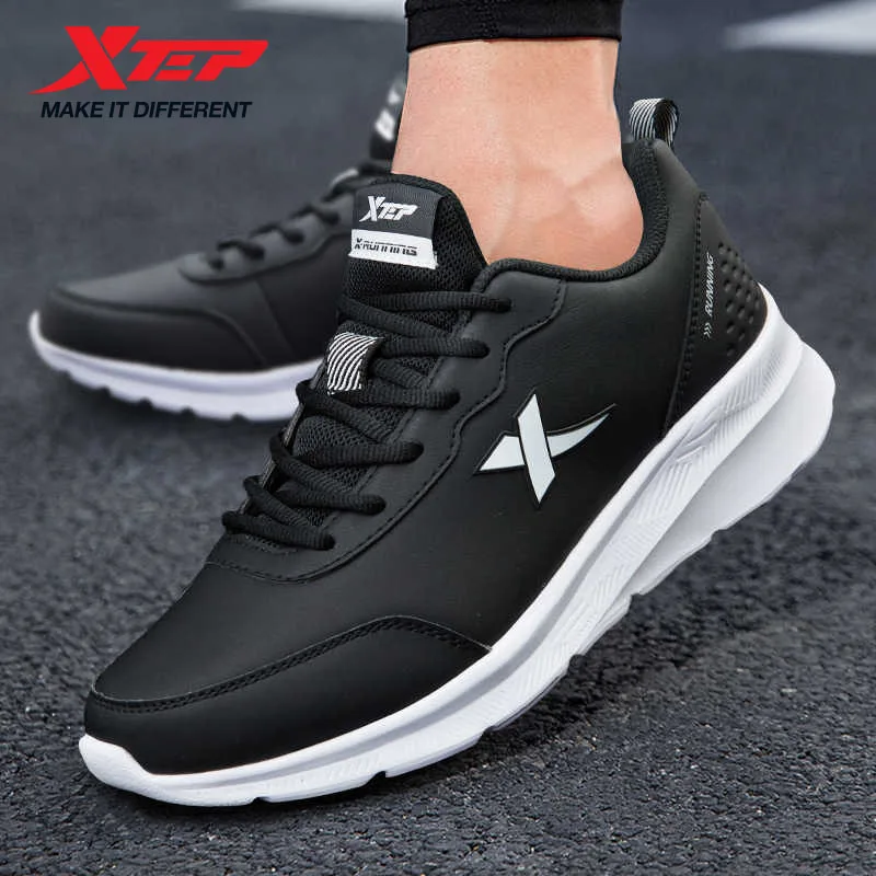 Xtep Running Shoes For Men 2024 Winter Leather Waterproof Sports Shoes Cushioning Wear-Resistant Jogging Sneakers 876419110051