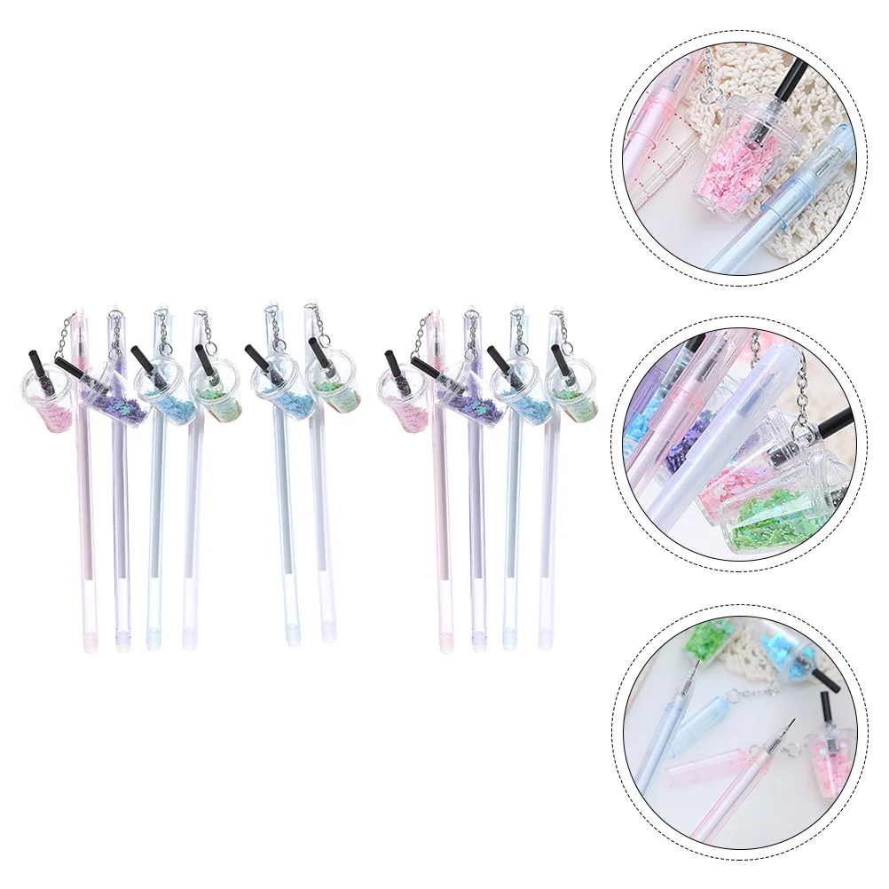 

10pcs Glitter Pendant Gel Pens Milk Tea Cup Design Smooth Writing For Journaling Doodling Coloring Student Roller Pen