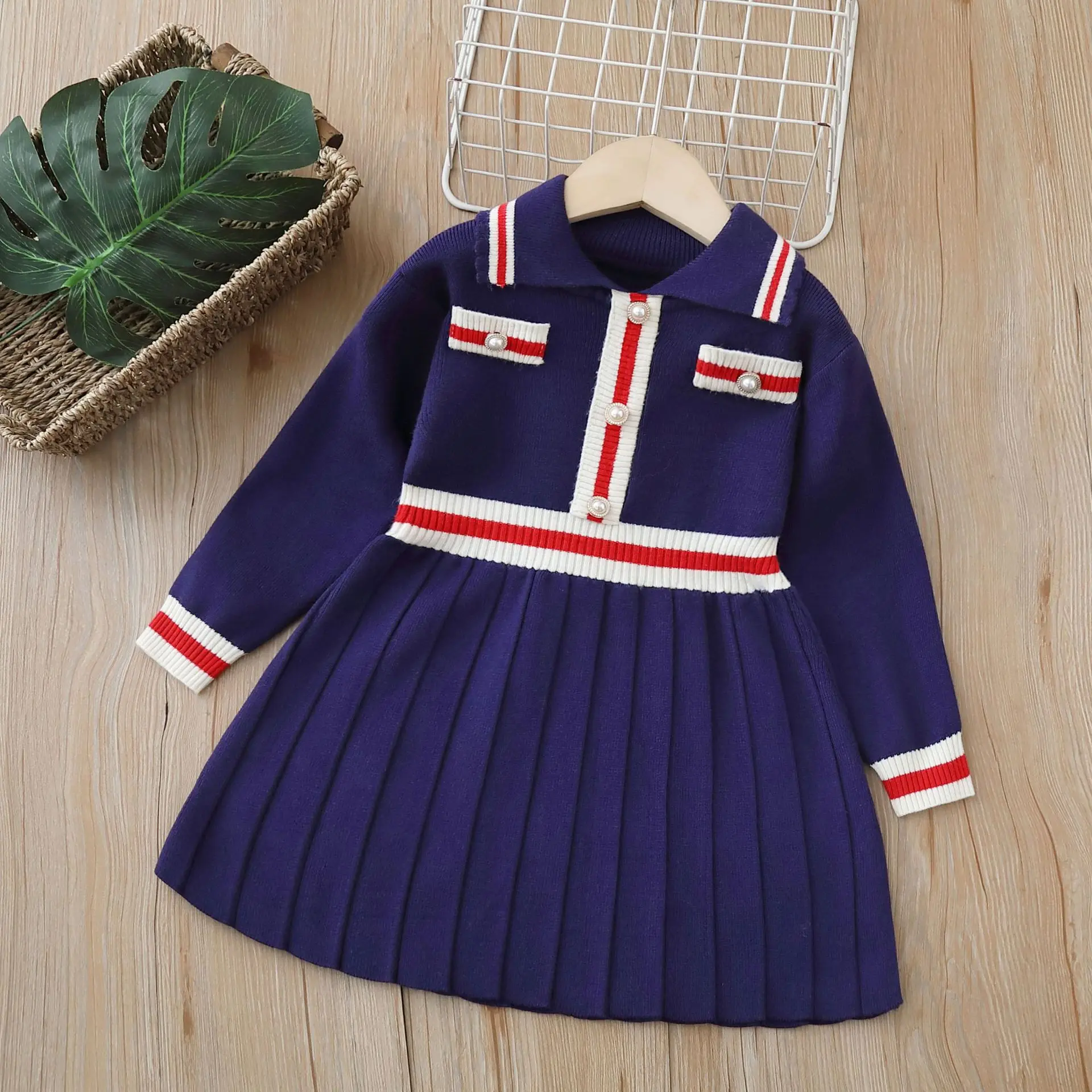 Girls Knitted Dresses Spring Autumn 2024 Children Woolen Jersey Sweaters Dress For Baby Polo Clothes Kid Pullover Party Costume