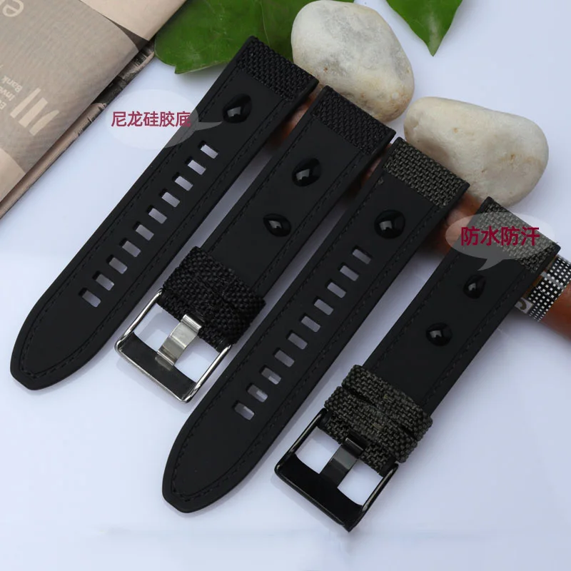 PAM985 High Guality Nylon WatchBand 24MM 26MM 28MM For Panerai Fat Sea Sneak Series Strap Sport Soft Men Accessories Green Black