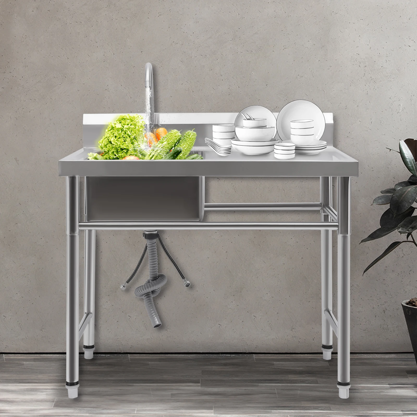 [Edelstahlspüle] 201 Edelstahlspüle – 100 x 60 x 93 cm – für gewerbliche Räumlichkeiten – tiefes Becken