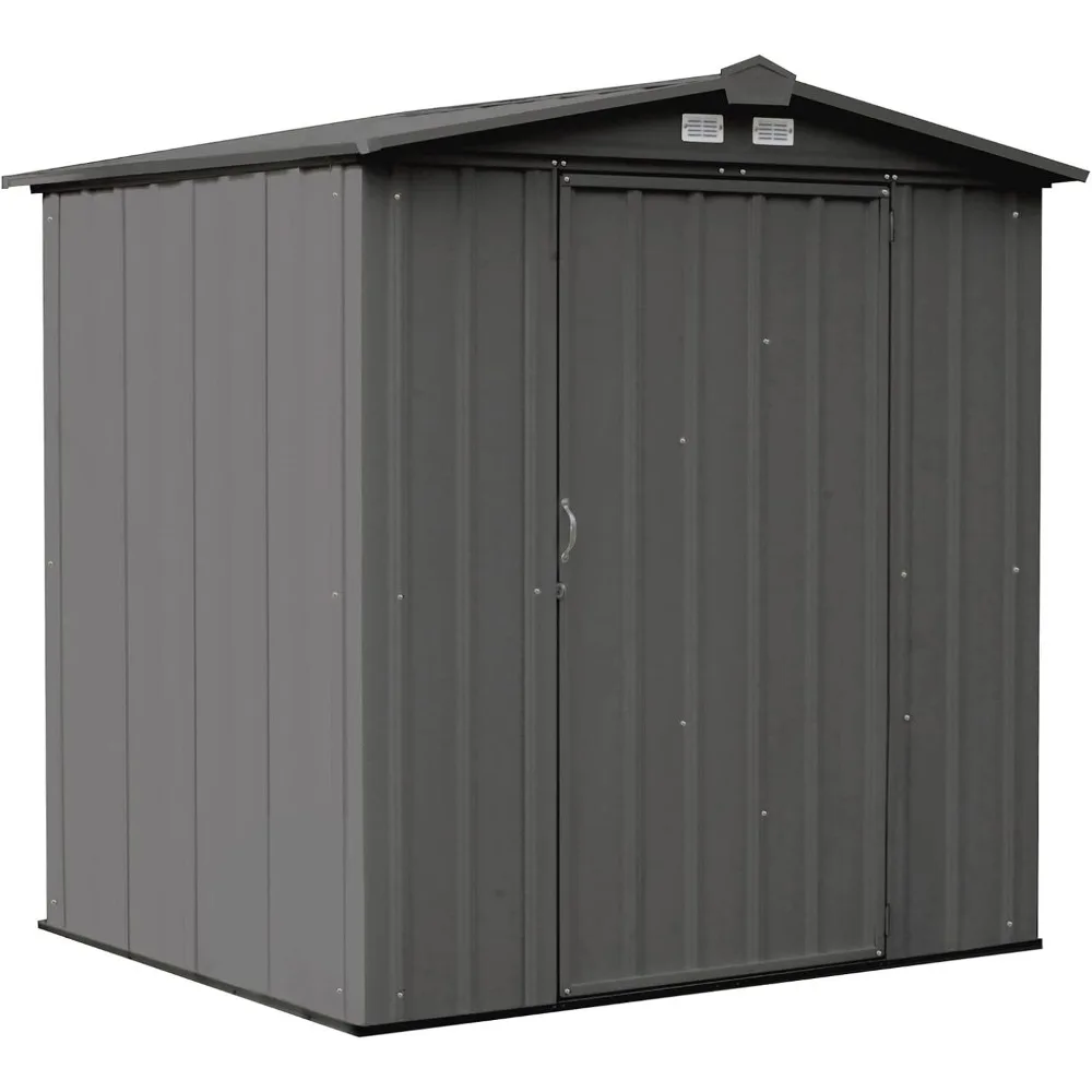 

6' x 5' Galvanized Steel Low Gable Shed Charcoal, Storage Shed with Peak Style Roof