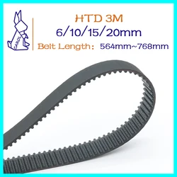 HTD 3M Belt Width 6 10 15 20mm Timing Belt Closed Loop Rubber Belt Length 564mm~768mm Pitch 3mm 3M 188~256Teeth Synchronous Belt