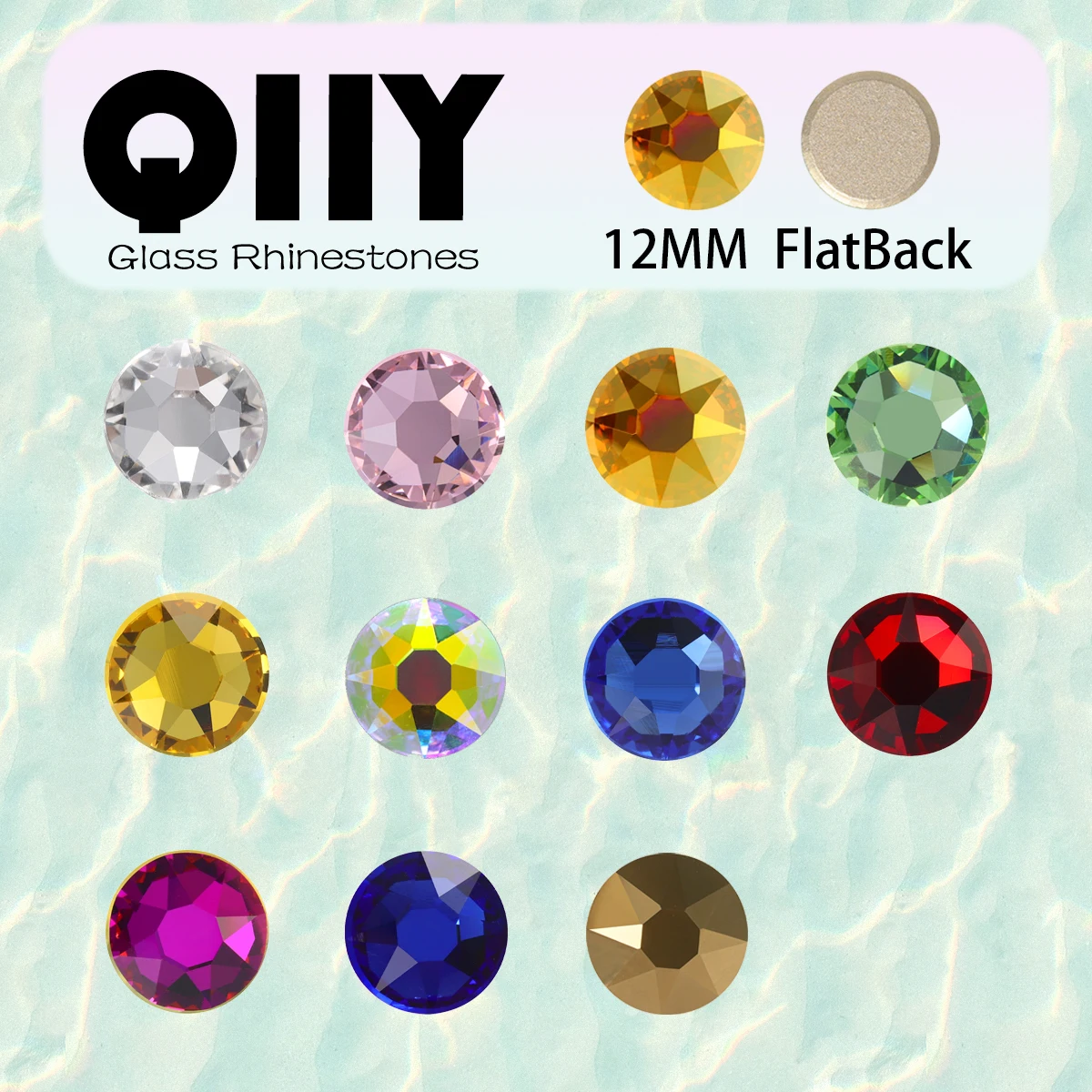 

QIIY 12mm 8 Big 8 Small FlatBack Glass Rhinestones Glitter XIRIUS Crystal AB Sewing Stones For DIY Clothes Garment Decoration