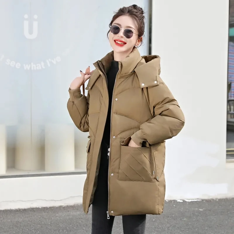 

Winter New Down Cotton Coat Women's Overcoat Fashion Slim Mid-Length Removable Cap Thicken Warm Cotton-Padded jacket Outwear