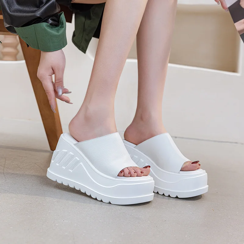 

Wear Slippers Women 2025 New Summer Open Toe Slippers Women's Platform Wedge Heel 10cm High Heel Women's Slippers