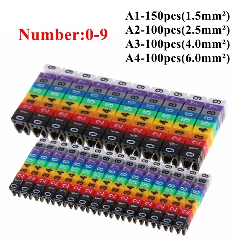 100/150Pcs Wire Marker Tag Label Network Cable for Cat5e Cat6 Type Multicolor Number Letter Tidy Marking Stuck Cord Sleeve 2-8mm