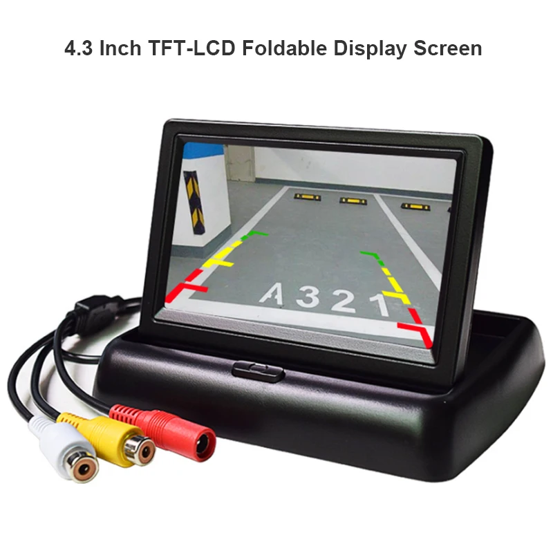 Monitor de coche plegable de 4,3 pulgadas, cámara de marcha atrás, sistema de estacionamiento para monitores retrovisores de coche, cámaras con pantalla LCD TFT NTSC PAL