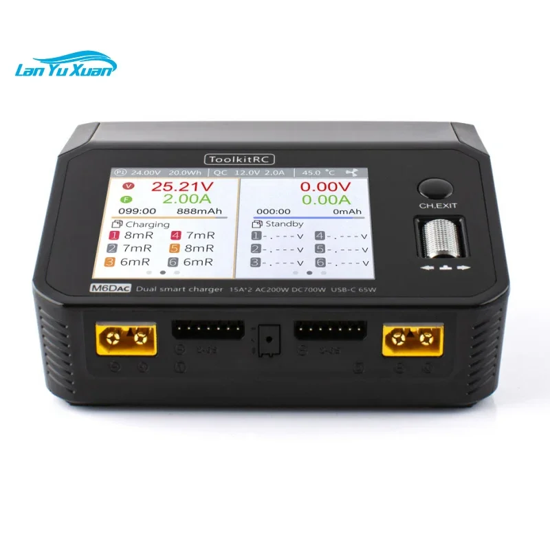 ToolkitRC M6dac Dual Channel RC Model Aircraft Battery Charger Smart Discharger AC 200W DC 350WX2 15A for 1-6S Lipo