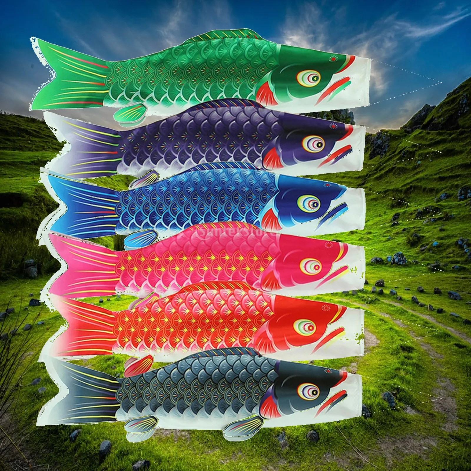 Satin Japanese Carp Flag Vibrant Color Windsock Hanging Mobile for Home Decoration Outdoor Wind Letter Decoration