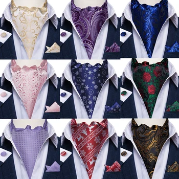 DiBanGu İngiliz tarzı Christamas Ascot cep kare kol düğmeleri adam parti erkek mavi Cravat kar tanesi beyefendi ipek kravat hediye