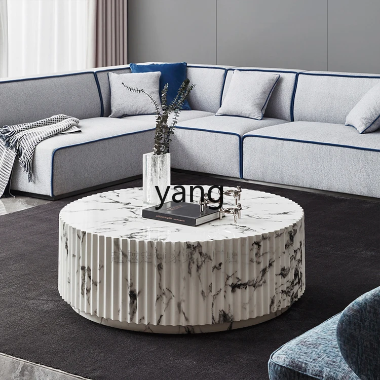 Yjq Modern Simple and Light Luxury Round Hall Home Complete Marble Texture Tea Table Bench